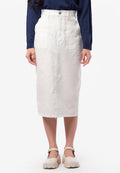 Denim Midi Skirt with Slit Details Off White