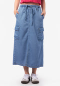 Elastic Denim Midi Skirt