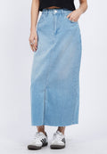 Front Slit Denim Midi Skirt