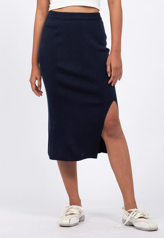 Front Slit Knit Midi Skirt