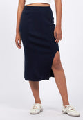 Front Slit Knit Midi Skirt