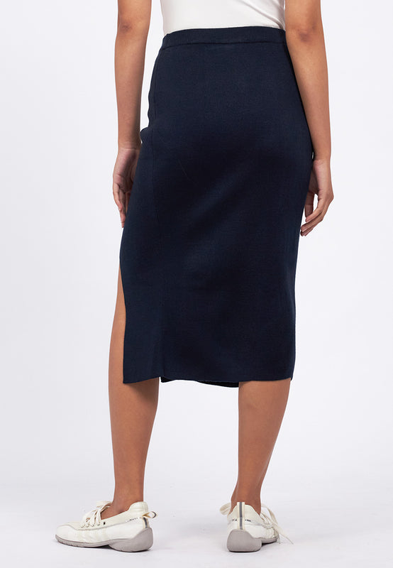 Front Slit Knit Midi Skirt
