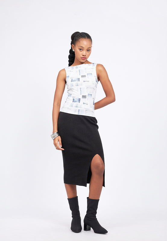 Fitted Midi Skirt with Slit