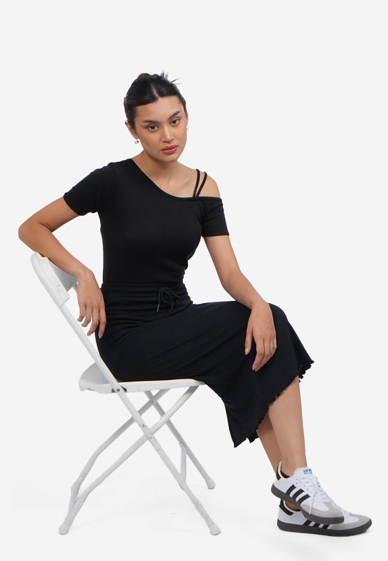 Lettuce Midi Skirt with Slit Black