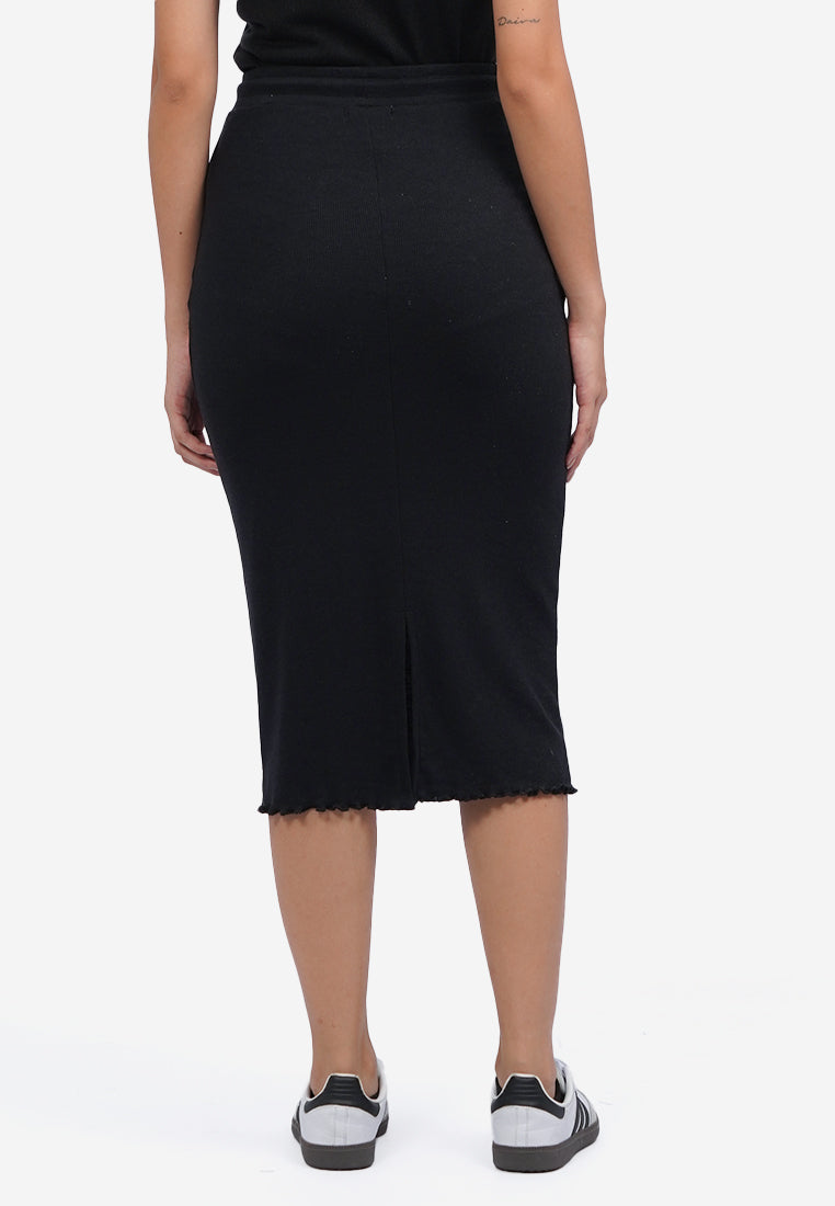 Lettuce Midi Skirt with Slit Black