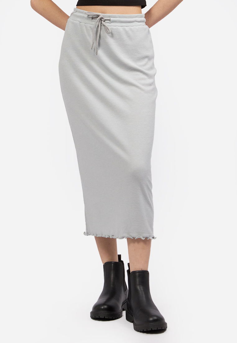 Lettuce Midi Skirt with Slit Grey