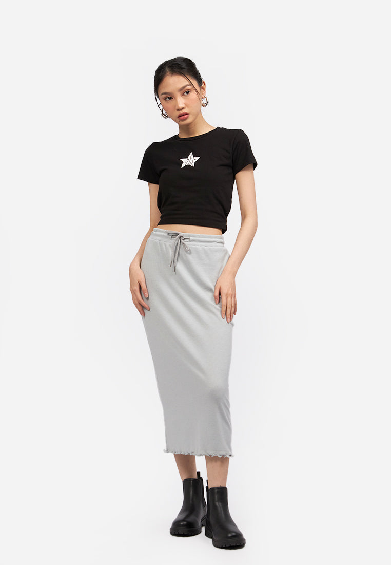 Lettuce Midi Skirt with Slit Grey