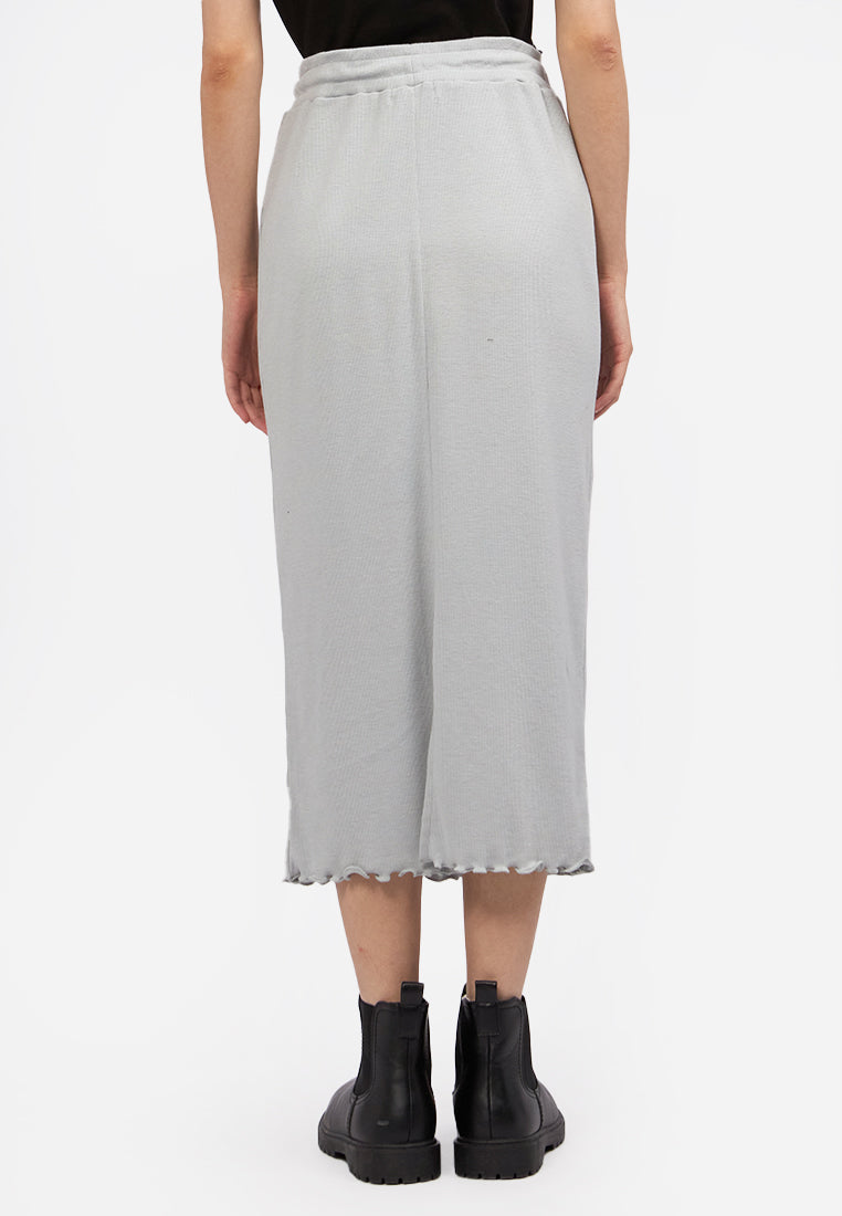 Lettuce Midi Skirt with Slit Grey