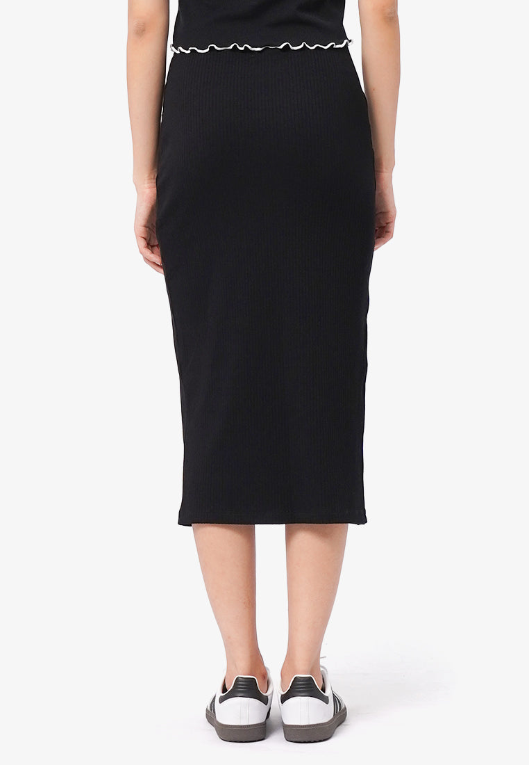 Ribbed Slit Midi Skirt