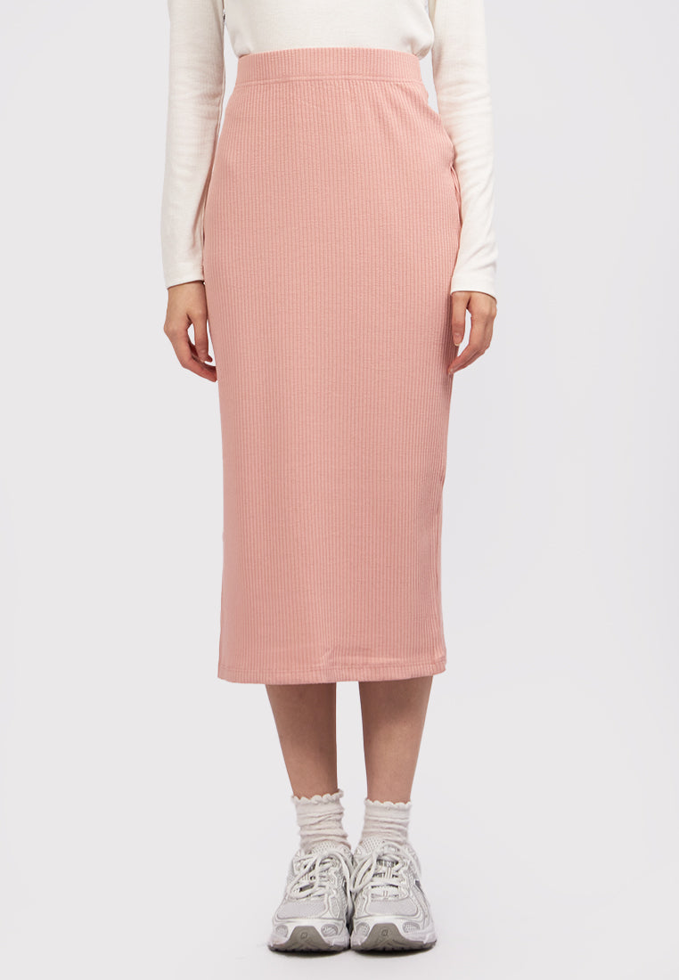 Rib Midi Skirt with Slit Details