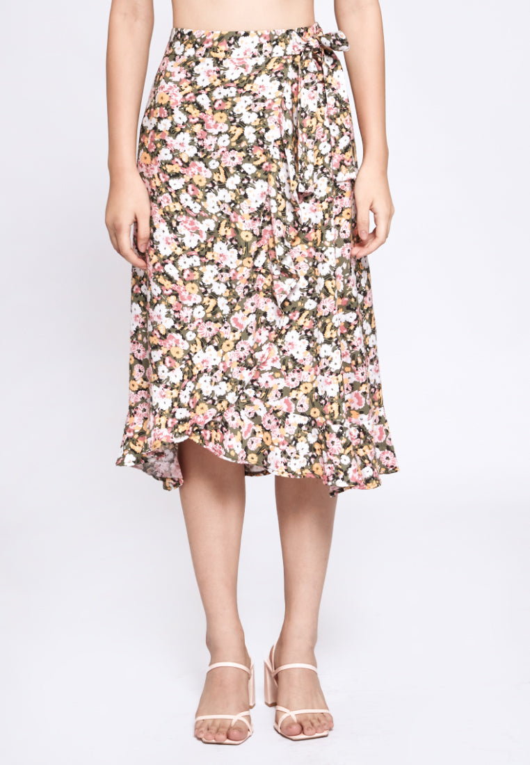 Ruffle Hem Wrap Skirt with Knot