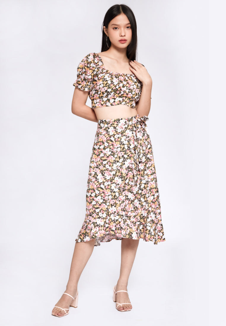 Ruffle Hem Wrap Skirt with Knot