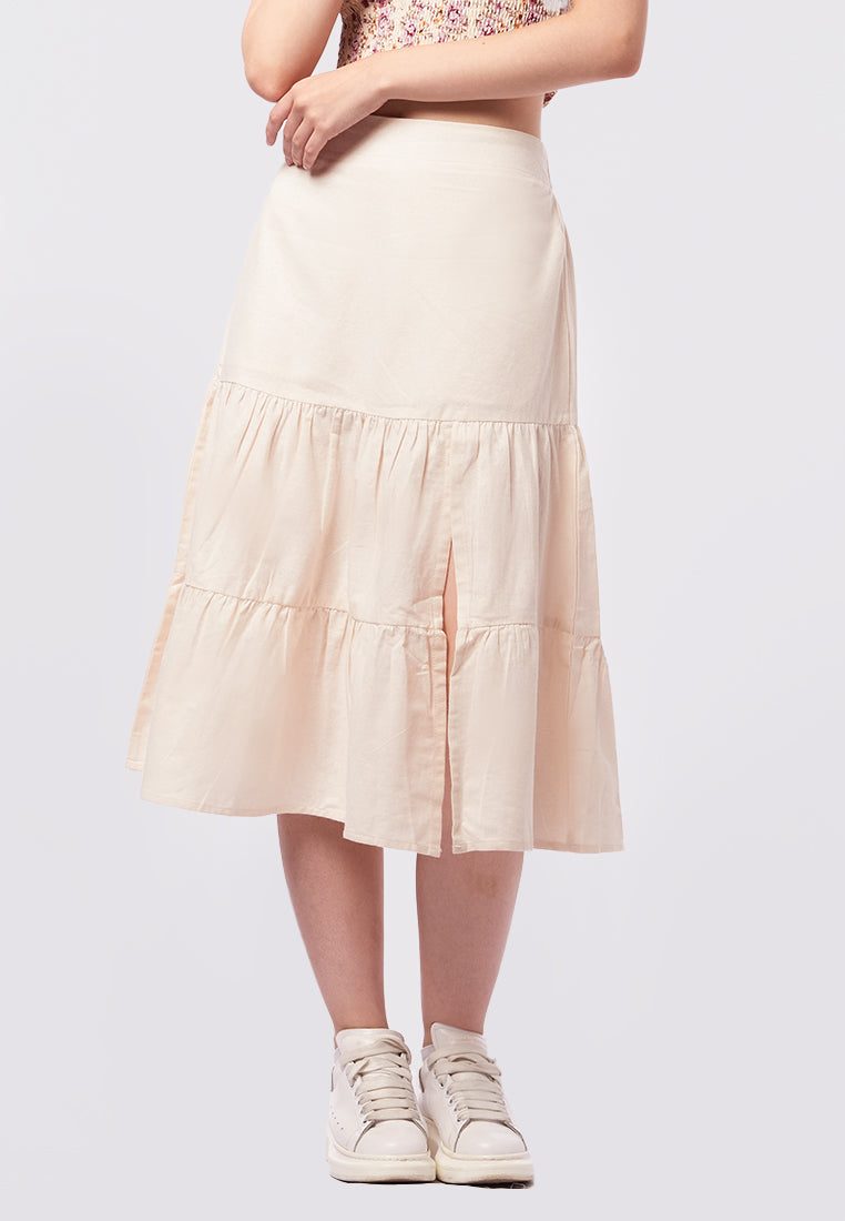 Tiered Midi Skirt with Front Slit
