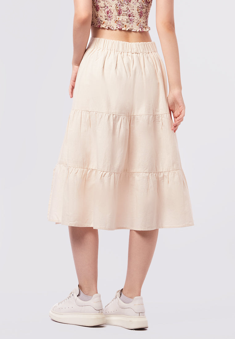 Tiered Midi Skirt with Front Slit