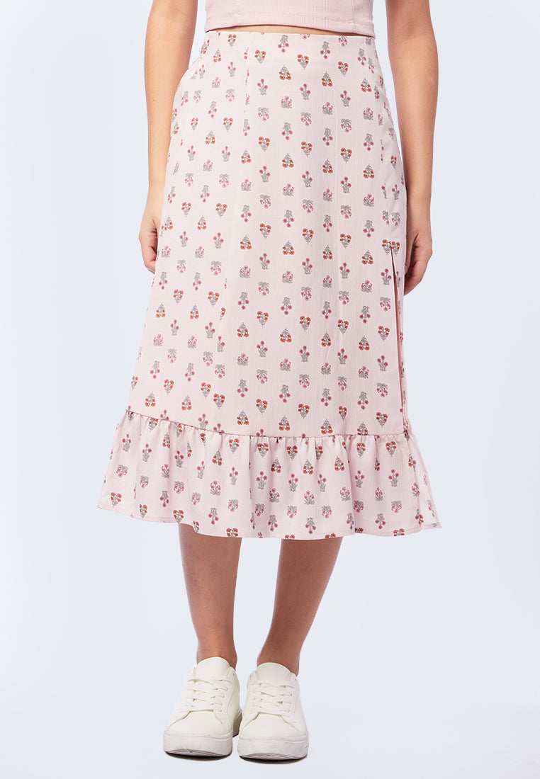 Printed Midi Skirt with Slit
