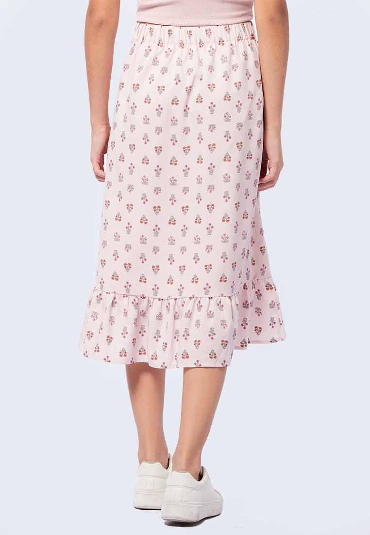 Printed Midi Skirt with Slit