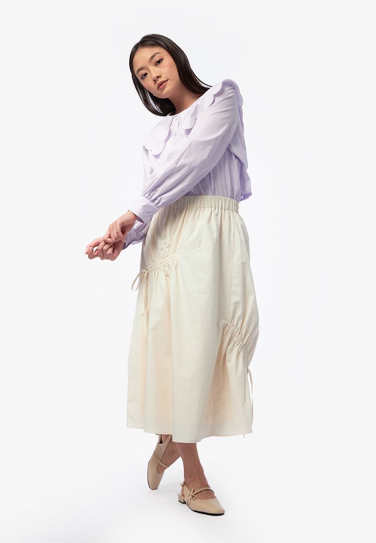 Drawstring A-Line Midi Skirt