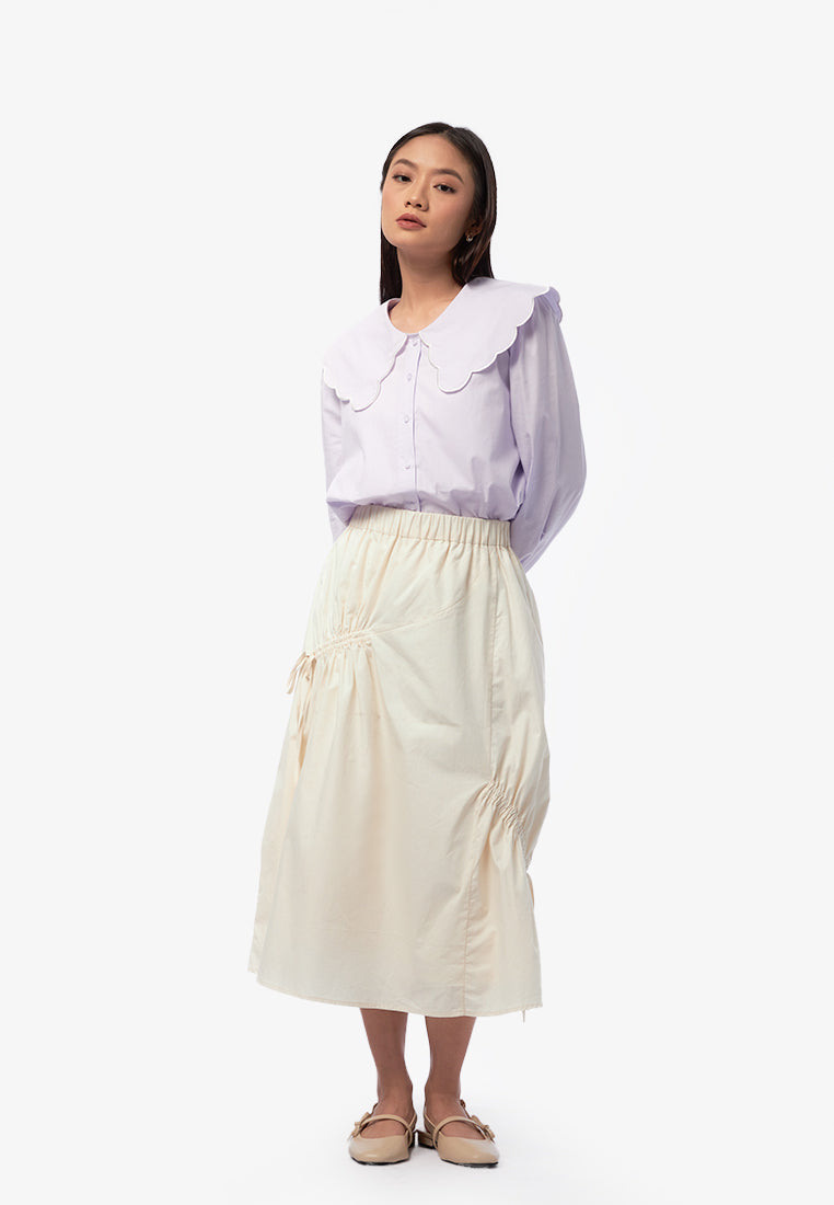 Drawstring A-Line Midi Skirt