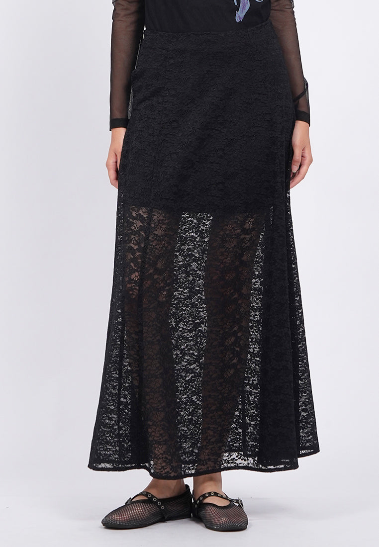 Lacy Stretch Midi Skirt