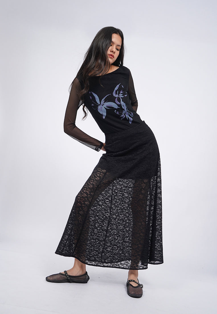 Lacy Stretch Midi Skirt