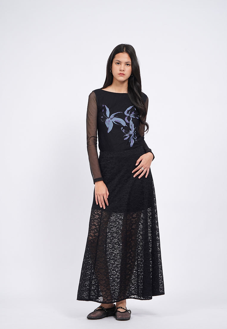 Lacy Stretch Midi Skirt