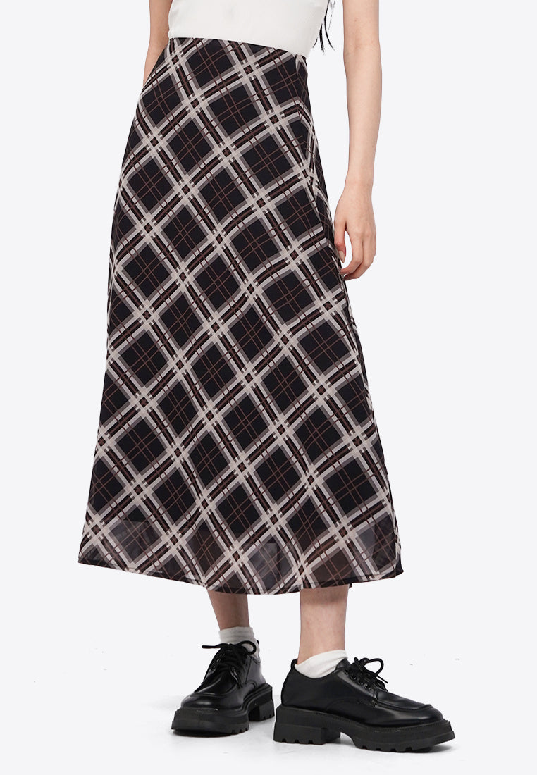 Plaid Checks Midi Skirt