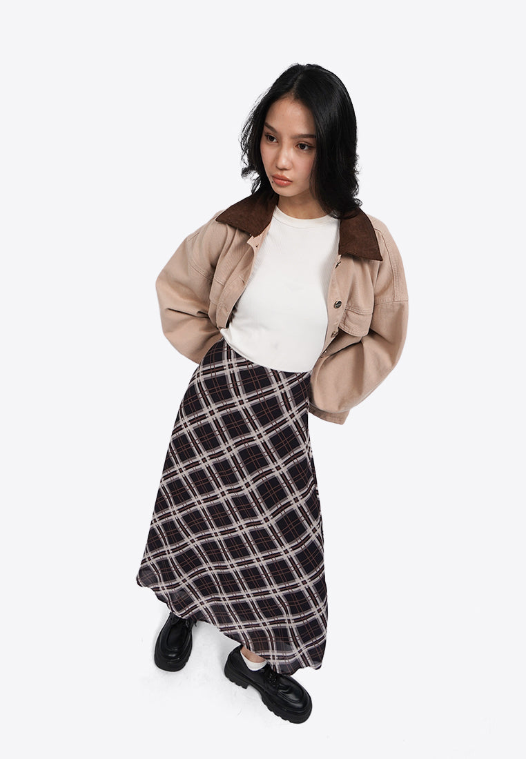Plaid Checks Midi Skirt
