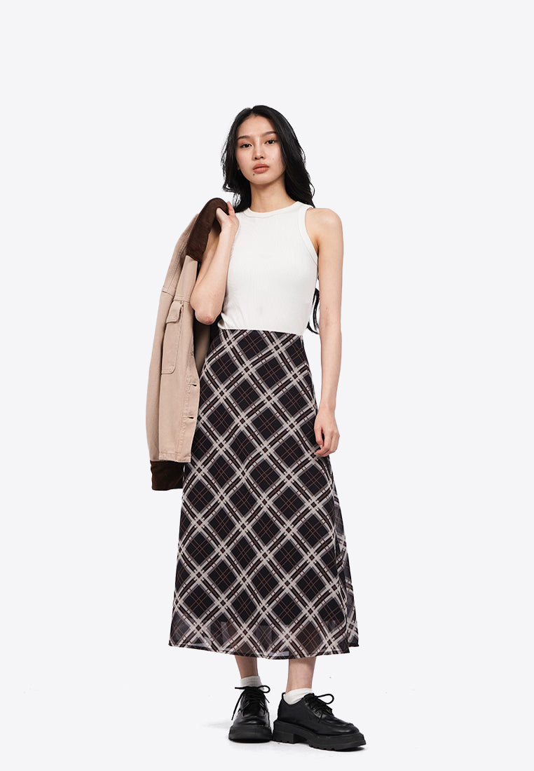 Plaid Checks Midi Skirt