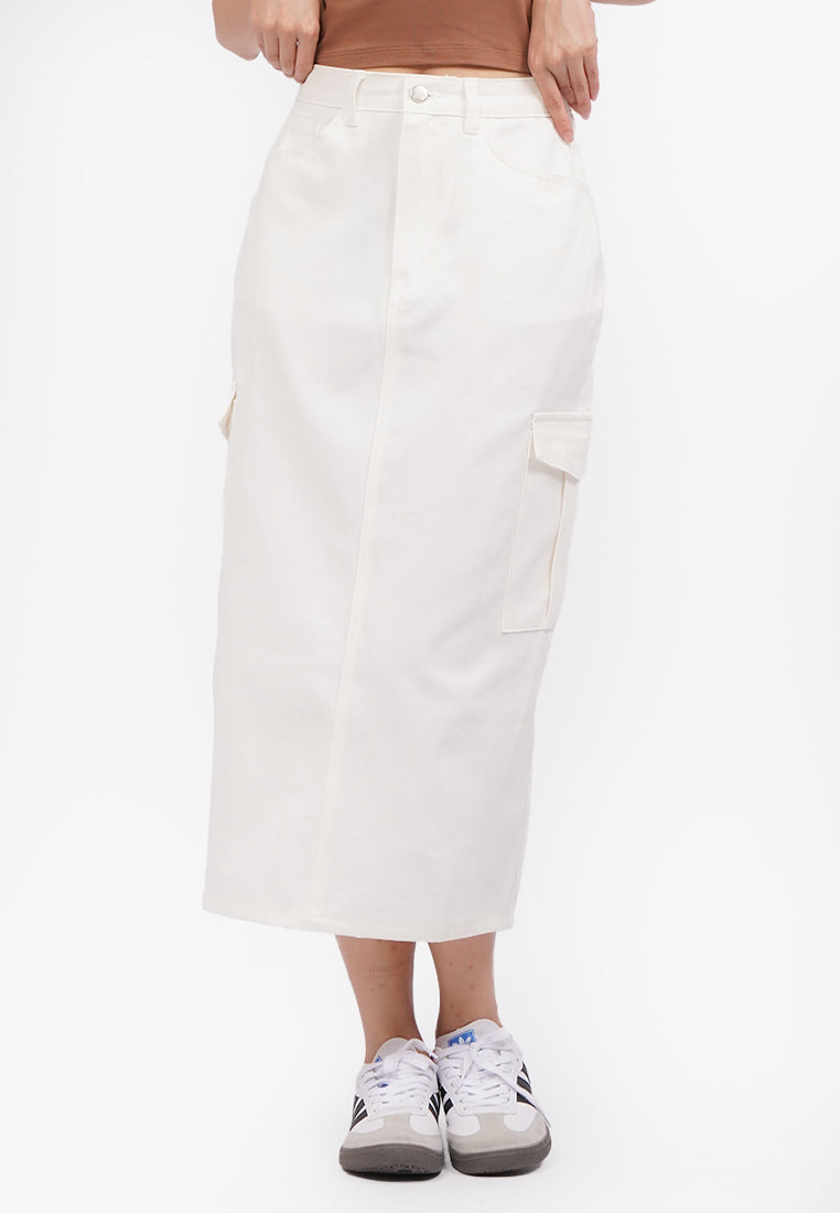 Midi Skirt with Cargo Pocket Off White