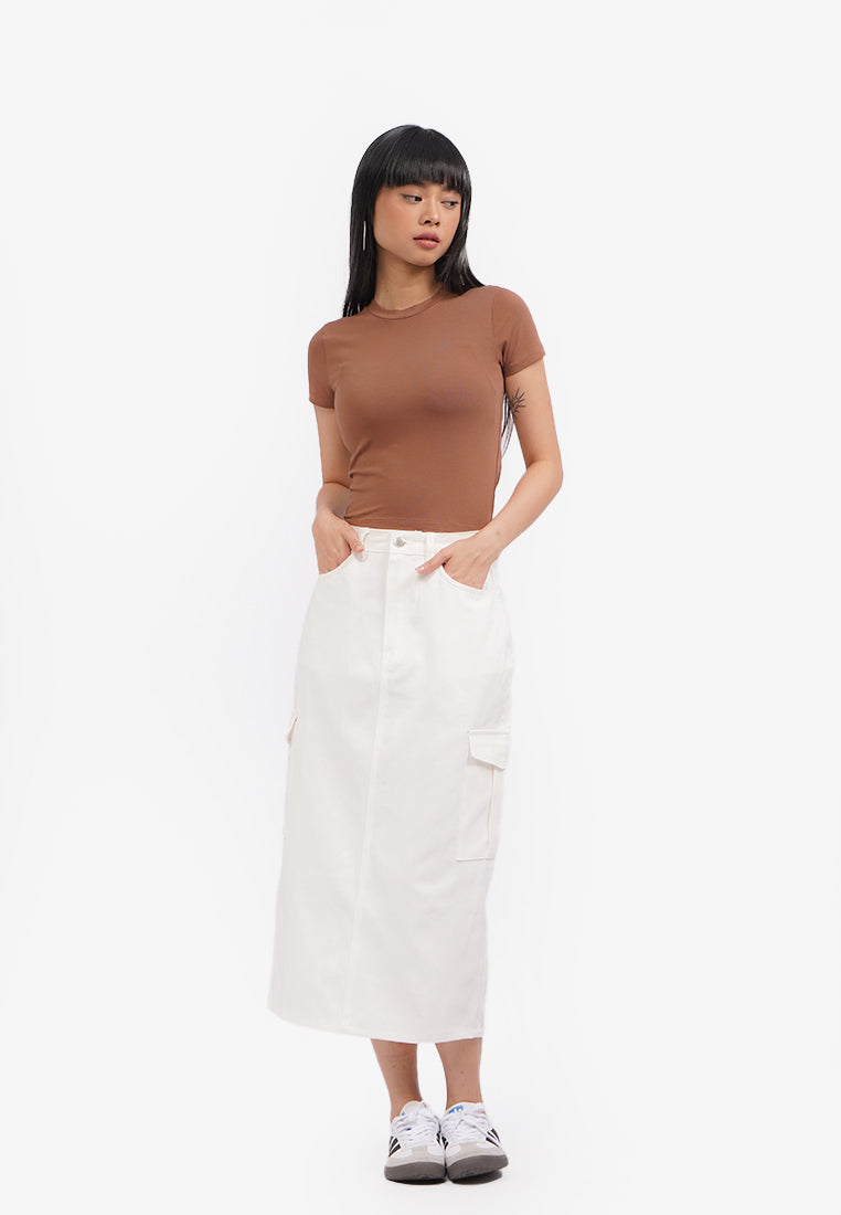 Midi Skirt with Cargo Pocket Off White