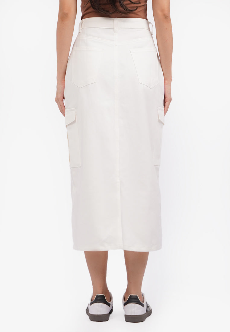 Midi Skirt with Cargo Pocket Off White