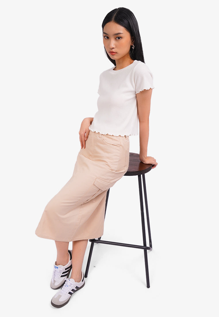 Midi Skirt with Cargo Pocket Beige
