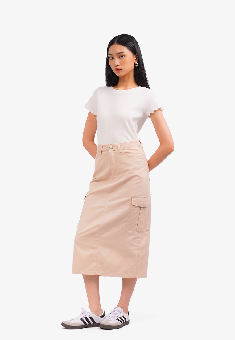 Midi Skirt with Cargo Pocket Beige