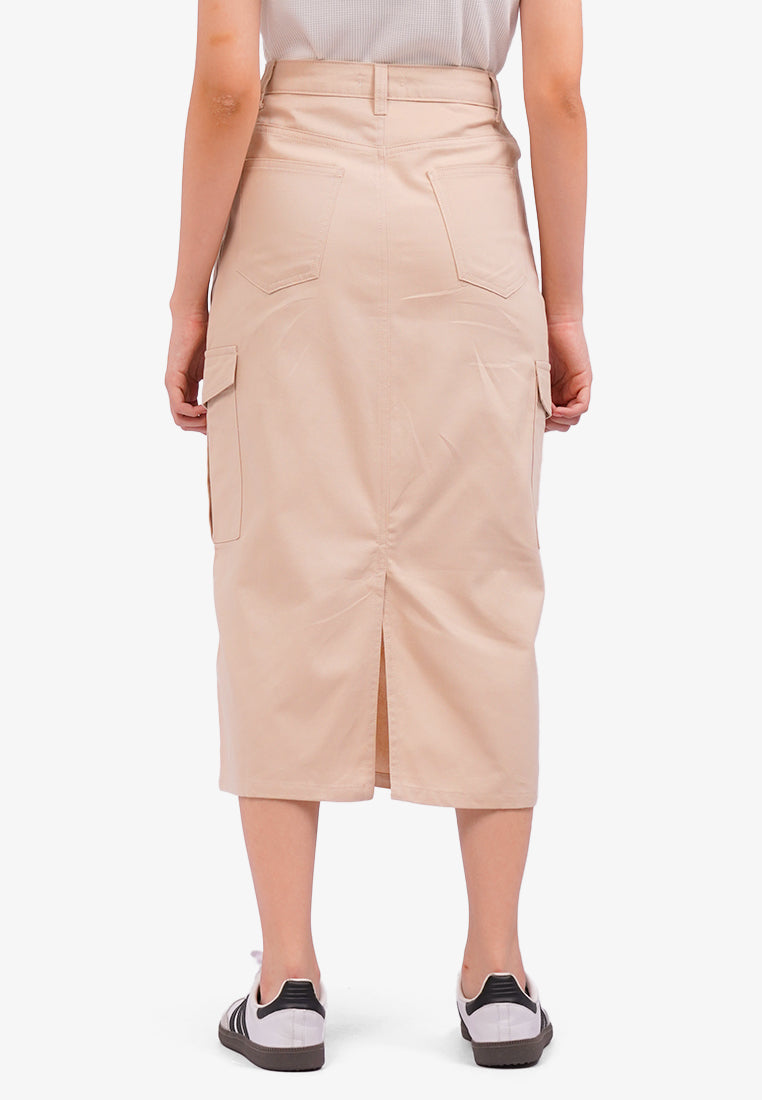 Midi Skirt with Cargo Pocket Beige
