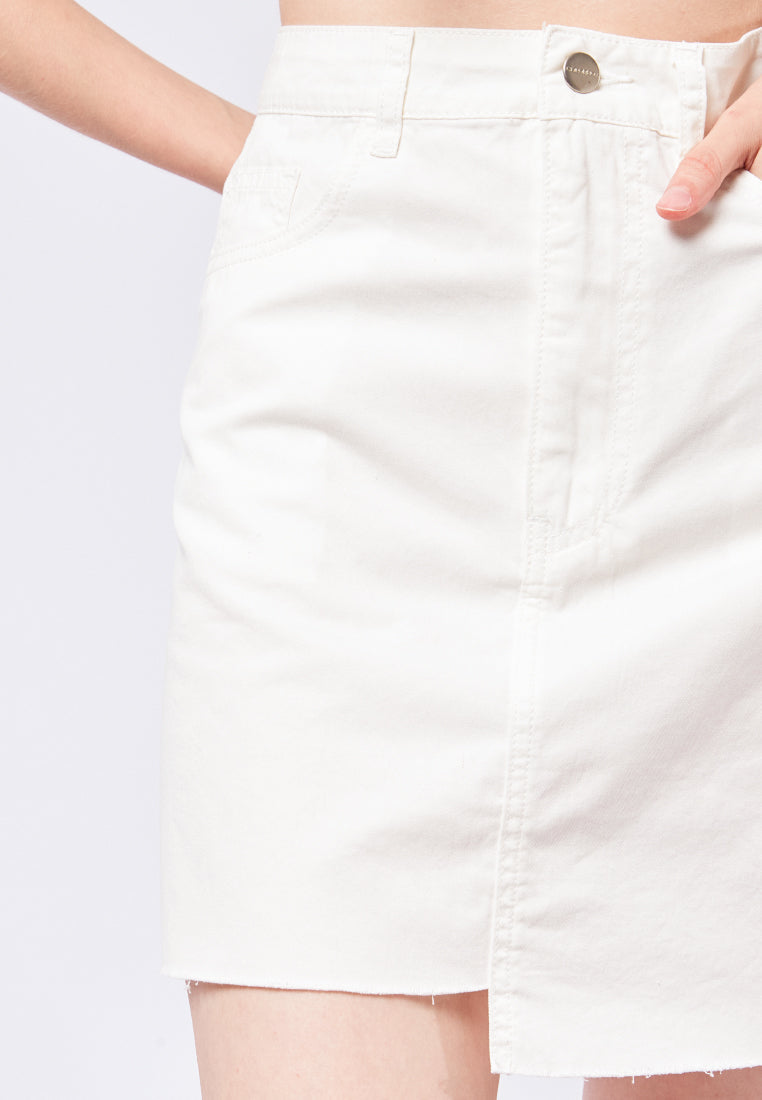 Asymmetric Denim Mini Skirt