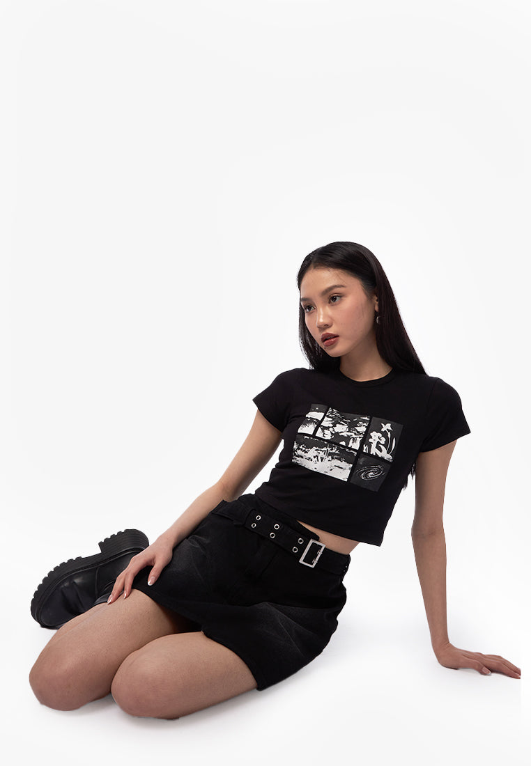 Overlap Denim Mini Skirt