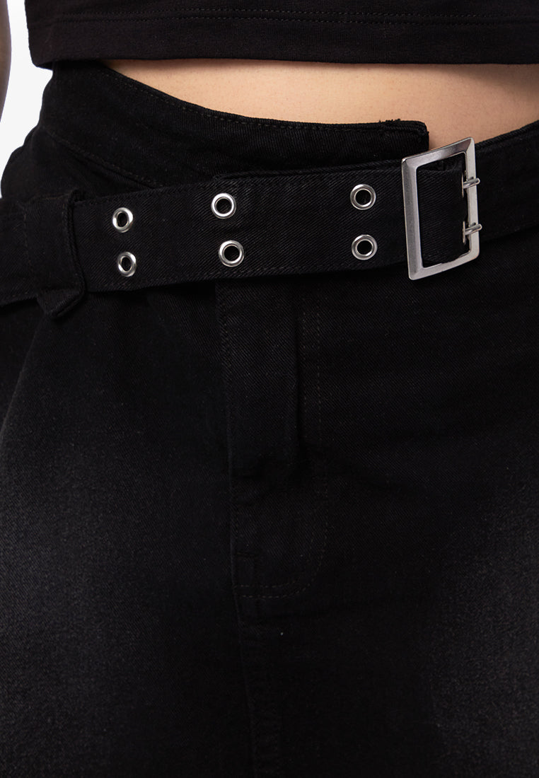 Overlap Denim Mini Skirt