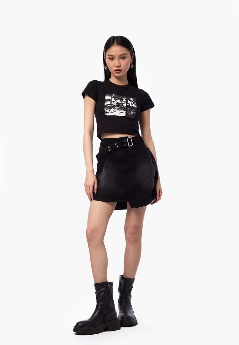 Overlap Denim Mini Skirt