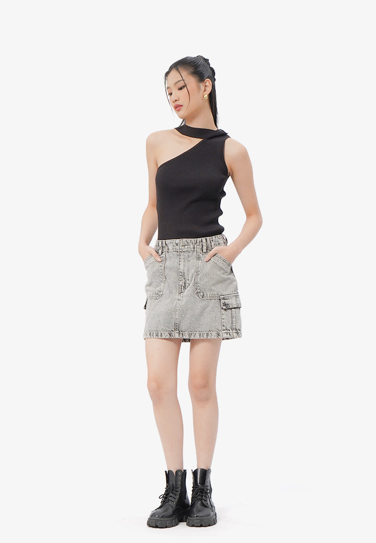 Denim Cargo Mini Skirt Grey