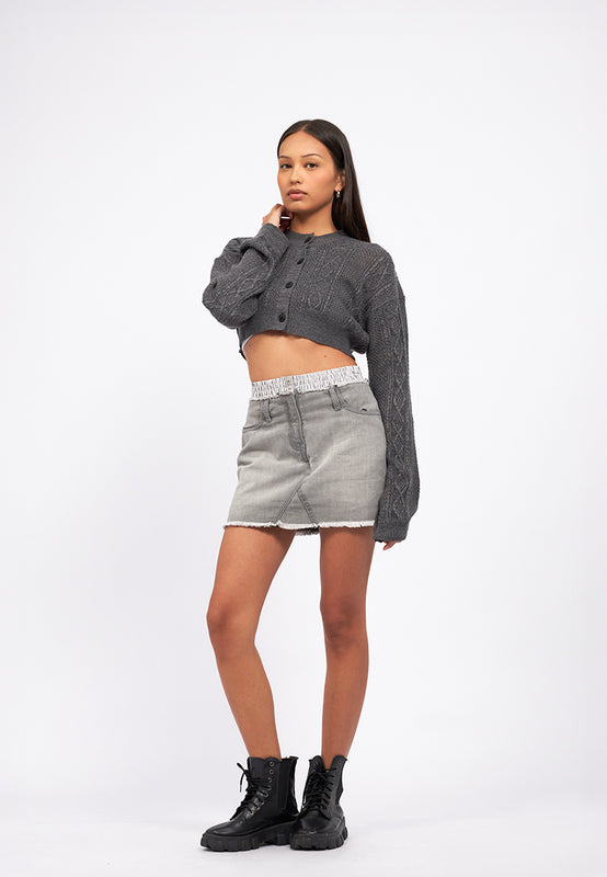 Contrast Waistband Mini Denim Skirt