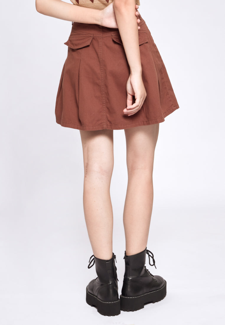 Denim Pleated Skirt with Patch Pocket