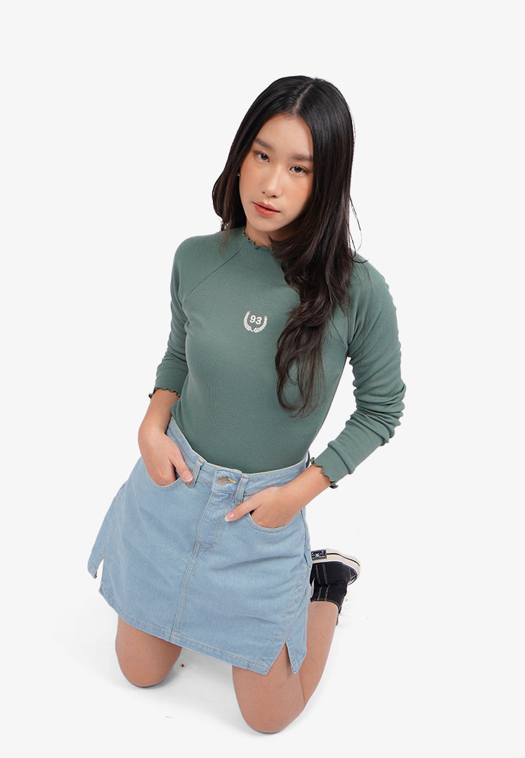 Mini Denim Skirt with Cut Out Hem