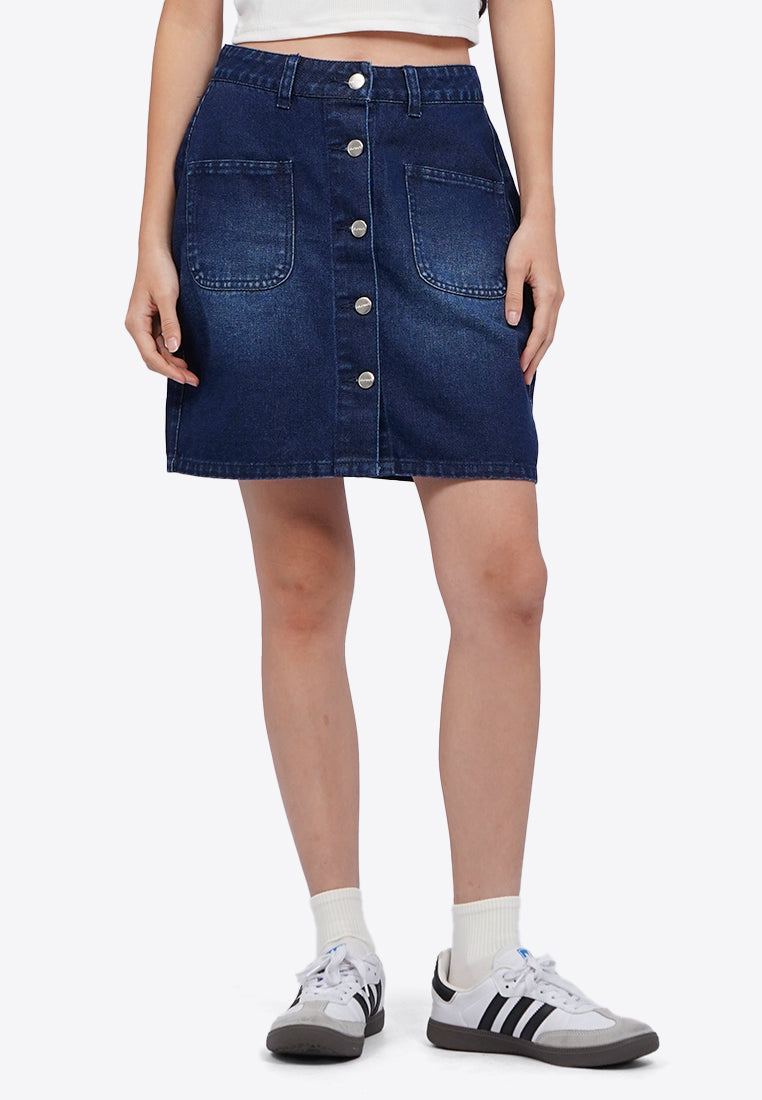 Button Up Mini Denim Skirt