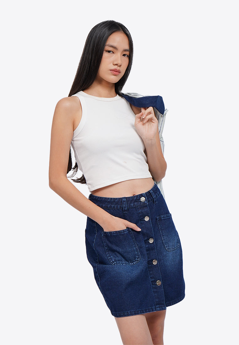Button Up Mini Denim Skirt