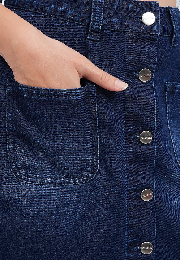 Button Up Mini Denim Skirt