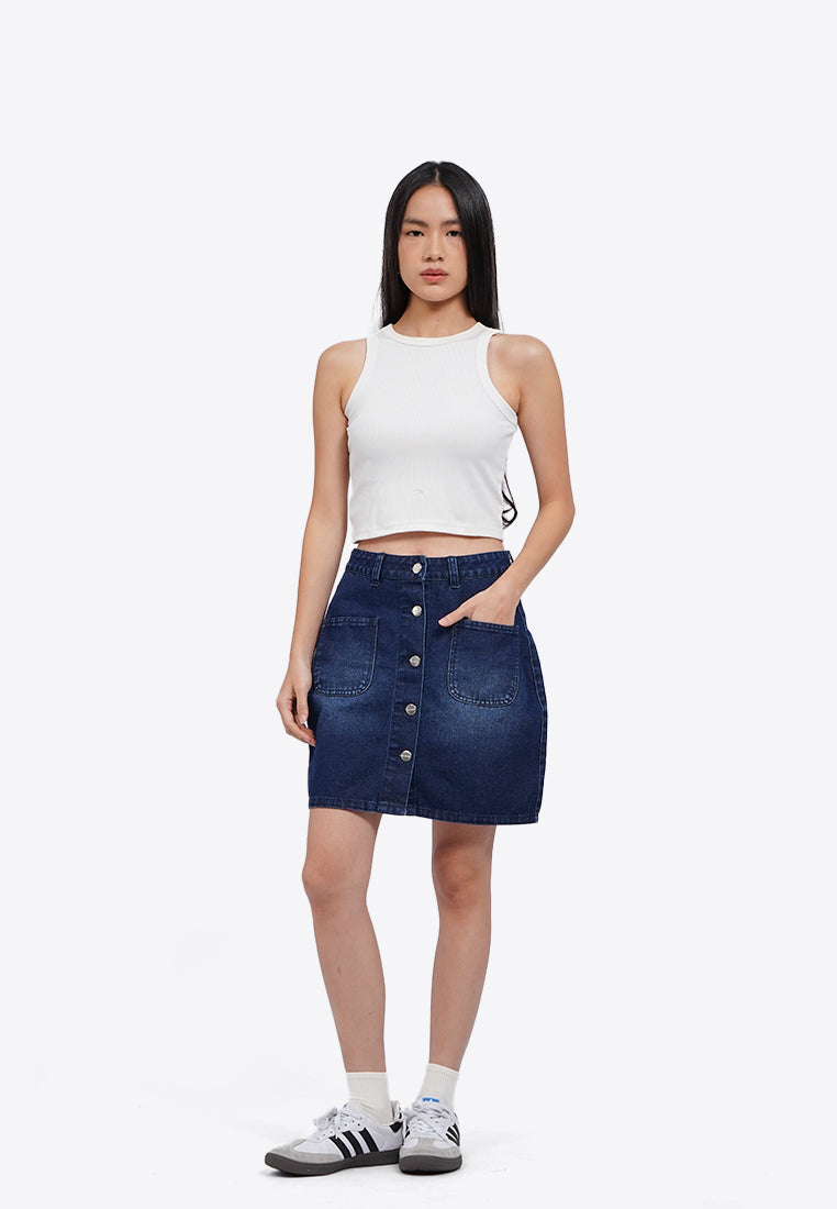 Button Up Mini Denim Skirt