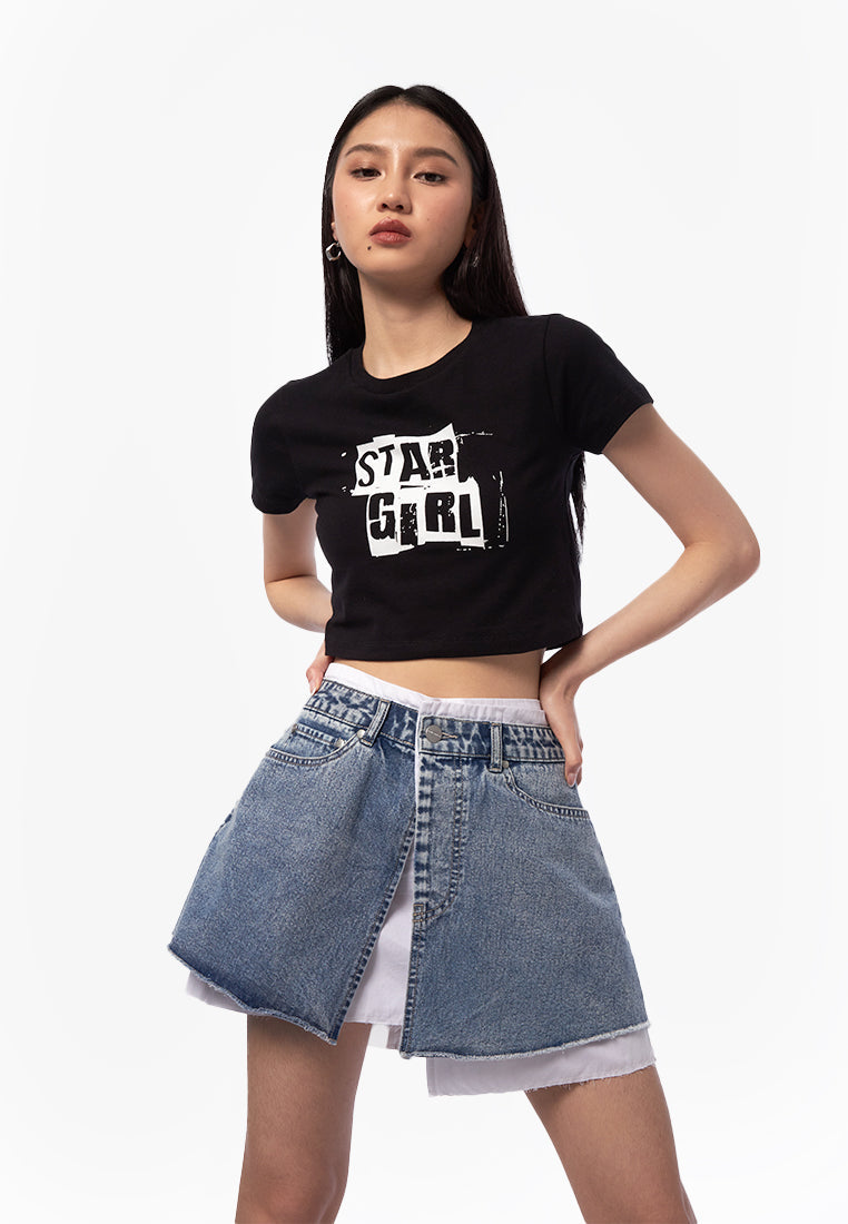 Double Layered Denim Mini Skirt