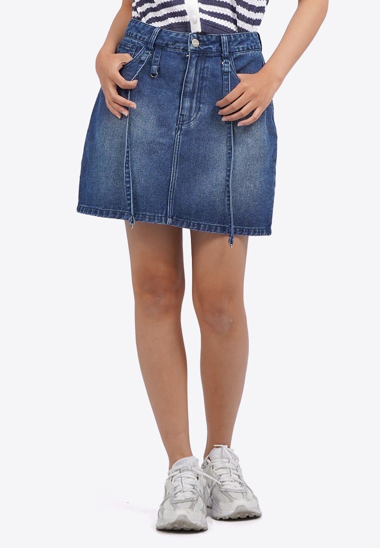 Mini Denim Skirt with Buckle Details