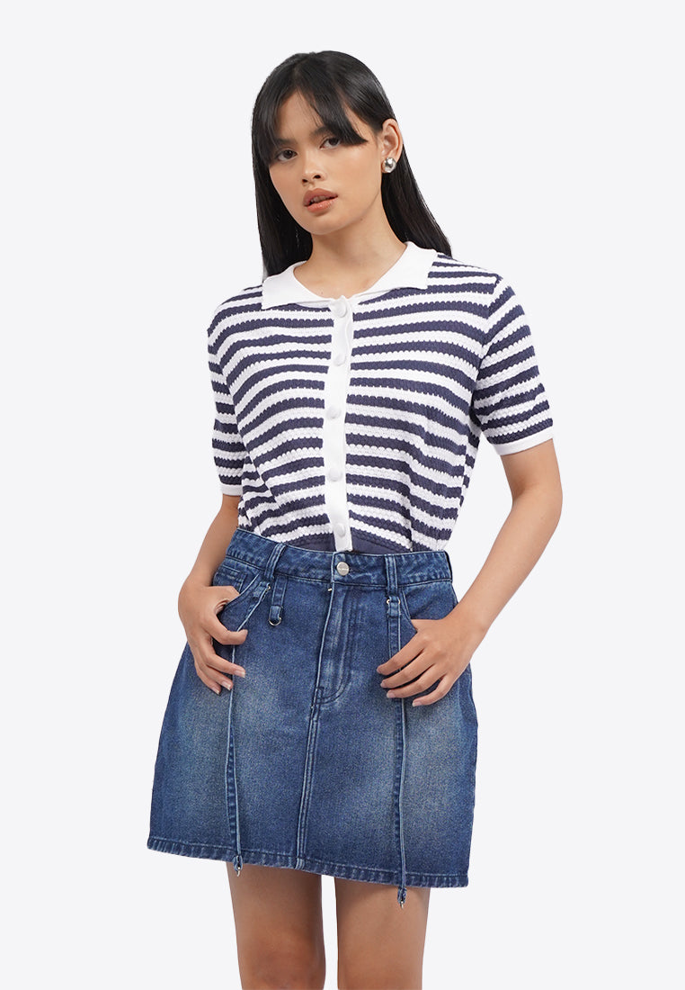 Mini Denim Skirt with Buckle Details