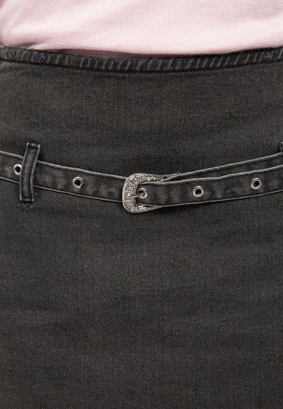 Belted Mini Denim Skirt